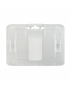 Clear Back & Frosted Front Rigid Plastic Badge Holder, [3.38" x 2.13"], Horizontal Top Load w/Thumb Notch, Slot Hole