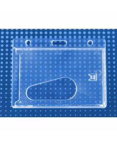 Economy Crystal Clear Rigid Plastic Badge Holder, [2.13" x 3.38"], Horizontal Side Load w/Thumb Notch, Slot & Chain Holes