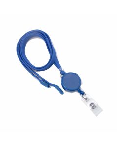 3/8" Flat Royal Blue Breakaway Lanyard w/1-1/4" Round Royal Blue Badge Reel & Clear Vinyl Strap Clip
