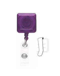 1-1/4" Square Translucent Purple Plastic Badge Reel, Tested to 125K Retractions w/Vinyl Strap and Belt Slide Clip