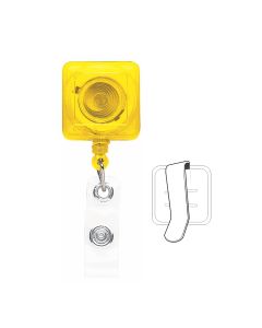 1-1/4" Square Translucent Yellow Plastic Badge Reel, Tested to 125K Retractions w/Vinyl Strap and Belt Slide Clip