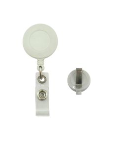 1-1/4" White Round Plastic Badge Reel, 24" Cord Length with Clear Vinyl Strap & Slide Belt Clip