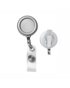 1" Round Chrome "Matte" Metal Badge Reel, Tested to 100K Retractions w/Vinyl Strap & Metal Alligator Clip