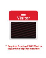 TempBadge T5913A: 3" x 3" Clip-On Expiring BACKPart White w/RED Bar at Top & Printed "Visitor" in White - (Pack of 1000)